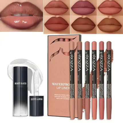 Vibrant Lip Liner and Lip Oil Set - Long Lasting, Matte Finish, Suitable for All Light Beige Types, Adult Lip Makeup Kit