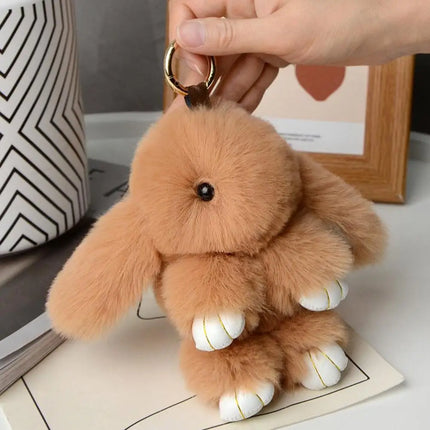 Cute Long Ear Bunny Keychain Real Mink Fur Rabbit Doll Charm Toys Ornament Keyring Jewelry Pompom Pendant Gifts Handbag Plu C9M0