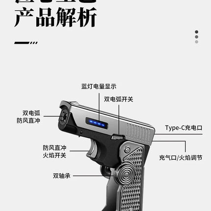 Metal Gas Electric Dual-purpose Folding Lighter Windproof Jet Dual Arc USB Folding Gun Portable Lighter Fashionable Men's Gift