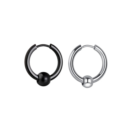 1 Pair Stainless Steel Hoop Earrings for Men Women Small Circle Metal Ball Anti-allergic Ear Buckle Rock Hip Hop Jewelry
