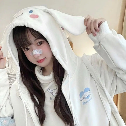 Sanrio Kawaii Pompompurin Cinnamoroll Hooded Hoodie Cardigan Coat Anime Kuromi Cute Costume Jacket Spring Loose Girls Student