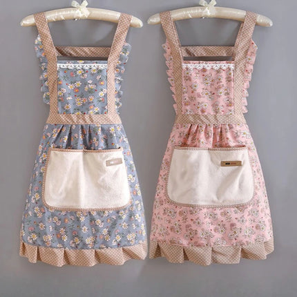 Cute Print Apron with Pockets Baking Kitchen Aprons for Cooking Adjustable Straps Painting Cleaning Aprons