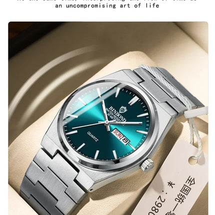 BINBOND 102 Couple Quartz Watch Men's Original Watch Waterproof Night Light Date Week Stainless Steel Men's and Women's Watch