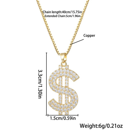 Trendy Stainless Steel Copper Thick Dollar Symbol Pendant Necklace for Women Versatile Fashionable Jewelry Accessory