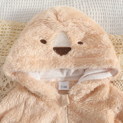 Baby Plush Romper with Hat Adorable Pet Design Winter Warm Baby Comfortable Clothing Pet Shape Baby Bodysuit for Babies