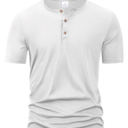 Summer Men Henley Collar T-shirts Button Slim Casual Male Solid Color Short Sleeve Men Sports T-shirt Polo shirt Tops