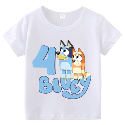 Blueys Baby Birthday T Shirt for Boys Girl Bingo Number Kids Clothes Summer Cartoon Letter Tees Shirts Toddler Short Sleeve Tops