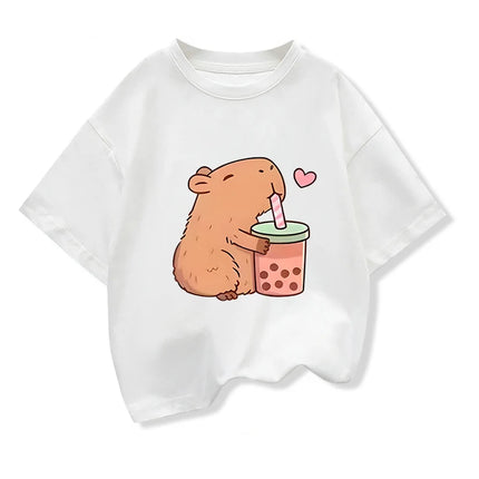 Capybara Kids Clothing Tees Summer Printed Cartoon Fashion Short Sleeve Girls T-shirt Popular Design Children's T Shirts O-neck