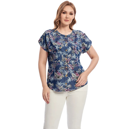 Women Plus Size Woven Spring And Autumn Denim Fashion Shirt