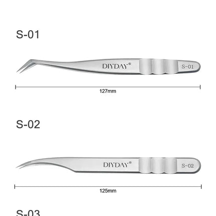 DIYDAY Eyelash Extension Tweezers Stainless Steel Eyebrow Precision Tweezers Fiber Tip Volume Isolation Lashes Extension Tweezer