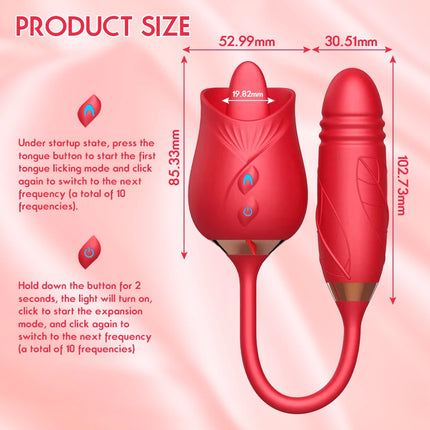 Rose Toy Sucking Vibrator Stimulator for Women with 10 Suction Thrusting Dildo G Spot Vibrators Adult Toys for Women Men Couples