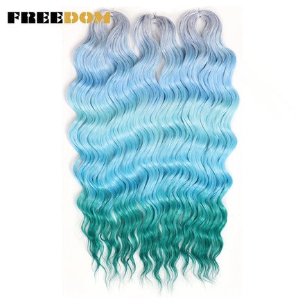 FREEDOM Synthetic Braiding Hair Extensions Deep Wavy 24 inch Long Curly Braids Hair Ombre Brown Rainbow Twist Crochet Hair