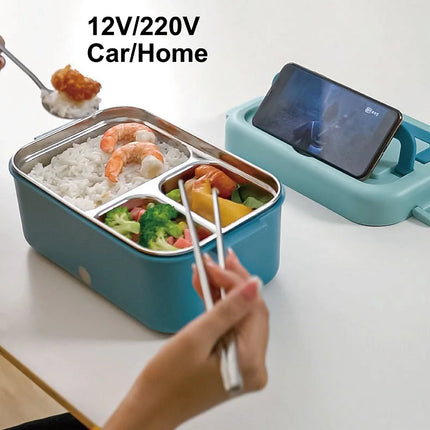 12V/220V Car Electric Lunch Box Portable Food Heater Office 304 Stainless Steel Water Free Water Lunch Box Insulated Box 1000ml