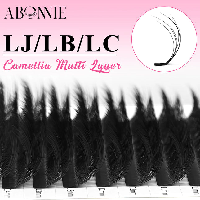 ABONNIE 5D Multi Layer Lashes Camellia Lash Extensions LJ/LB/LC Curl Wild Fluffy Double-Layer Individual Eyelash Extension