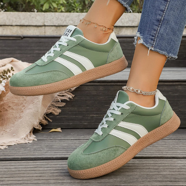 Lightweight Comfortable Sneakers Fashion Striped Lace-Up Sports Shoes Women's Casual Breathable Low-Top Rubber Outsole Sneakers