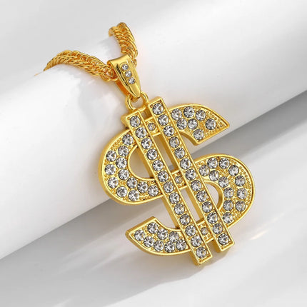 New Hip-Hop Style Gold Color Dollar Sign Necklace Suitable For Both Men Women Dollar Pendant Fashion Jewelry Party Gifts