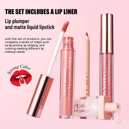 HANDAIYAN 6-Piece Matte Long-Lasting Color Moisturizing Waterproof Lip Liner Set Lip Liner + Lip Gloss + Lip Lacquer Set