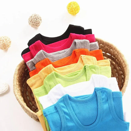 Children's Vests T-shirts Summer Boys Girls Cotton Sports Tops Waistcoat Solid Color Casual Kids Vest
