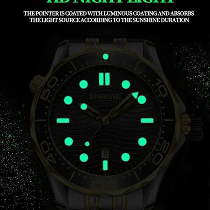 BINBOND Fashion Business Ultra-thin Seahorse Series Men's Quartz Watches Waterproof Luminous Sport Multifunction Men's Wristwatch