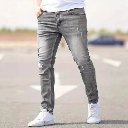 2026 New Fashion Men's Skinny Ripped Jeans Mid Waist Stretch Denim Pants Male's Slim Trousers with Pocket Casual Soft Streetwear