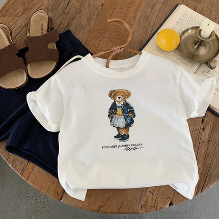 Children's T-Shirt Summer New Arrival Boys and Girls Cartoon Bear Short Sleeve T-Shirt Baby Korean Style Print T-Shirt