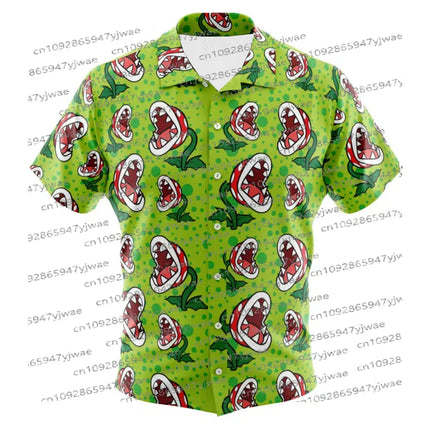 Yoshi Super Mario Bros Button Up Hawaiian Shirt Men's Beach Causal Short Sleeve Shirt Hawaiian Shirt Summer Men's Vacation Shirt