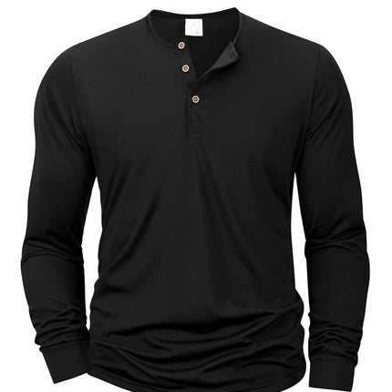 Henley Neck T-Shirt Men Basic Breathable Men's Long Sleeve Tops Tee Shirts Spring Autumn Casual Solid Color Button T Shirts