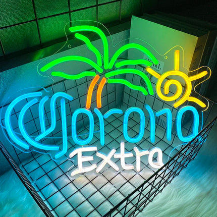 Palm Tree Corona Extra Beer Neon Sign for Home Bar Man Cave Pub Store Party Club Bistro Light Up Bar Neon Signs for Wall Decor