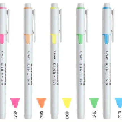 PILOT KIRE-NA Highlighter Pen Set Dual Tip Colroed Highlighter Pastel/Basic Chisel/Fine Tip, Quick-Dry Pigment Ink, SKIW-1-5C1