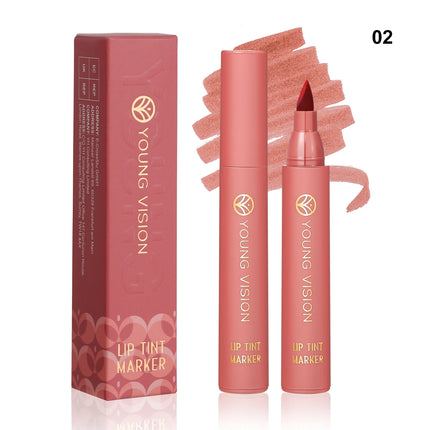 Lip Tint Pen, 6 Colors Available, Matte Water Lipstick, Non-Stick Cup, Long-Lasting, Smooth Lip Liner and Lip Stain Combo