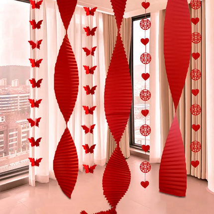 Red Chinese Wedding Hanging Flags Traditional DIY Crafts Double Happiness Pendant Festive Door Curtain Hanging Decor Living Room