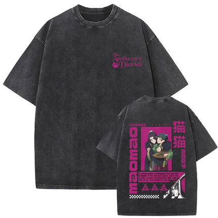 Japanese Anime The Apothecary Diaries Washed Vintage T Shirt Maomao Graphic T-shirt Men Women Cartoon Manga Funny T-shirts Tops