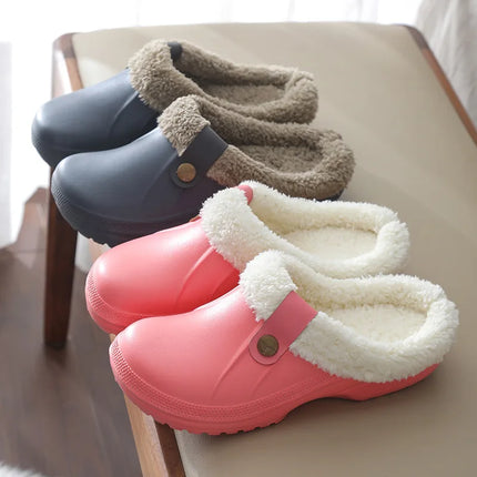 KANCOOL Fur Lined Clogs Shoes For Women Men Winter Indoor Outdoor Waterproof Plush Slippers Cozy Warm House Slippers Garden Shoe