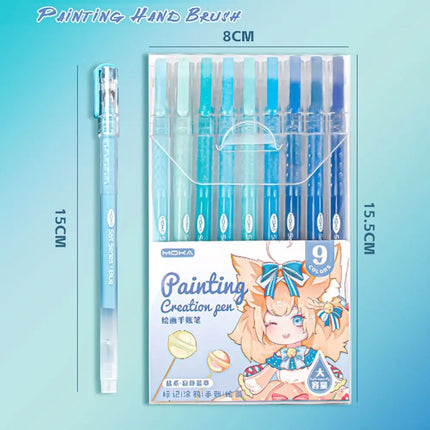 9-Colors Highlighter Set Watercolor Pen Scrapbook Marker Pen Drawing Painting Graffiti Colour Pen Art Stationery