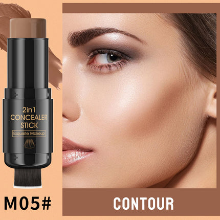 Double-head Face Bronzer Contour Stick Cream Makeup Light Dark Shadow Lasting Concealer Facial Brighten Contouring With Brush