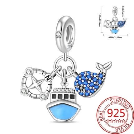 925 Sterling Silver Blue Ocean Series Beaded Charms  Pendant Fit for The Brand's DIY Bracelet Women Jewelry Girlfriend Gifts
