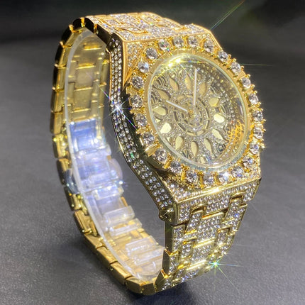 MISSFOX Hip Hop Wristwatch For Men Luxury lce Out Full Diamond Watches Fashion Green Watch Wterproof Week Display Clock 2025