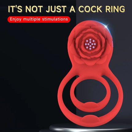 Remote Control Vibrating Cock Ring Penis Sleeve with Rose Clitoral Stimulator Penis Ring Vibrator Adult Sex Toys for Men Women