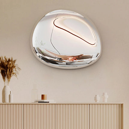 Creative Imitation Stainless Steel Pebble Wall Water Droplet Decor Artwork Hotel Light Luxury Pendants Living Room Wall Decor