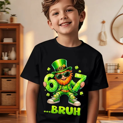 Six Seven Bruh 67 Meme Kids Clothes Happy St. Patrick's Day Girl Boy T-Shirt Children's Clover Irish Day Crew Neck Short Sleeves