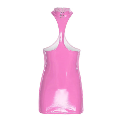 Womens Lingerie Open Chest Open Cup Bodysuit Patent Leather Latex Catsuit Costume Bare Breast Exposed Bodycon Bodysuit Dresses