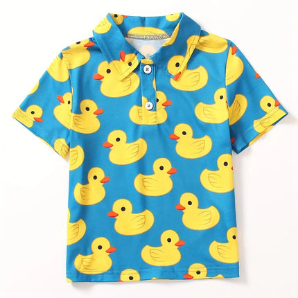 Cartoon Pattern Print Boys Girls Creative Polo Shirts Casual Short Sleeve Lapel Shirt Tops Children Clothes for Summer Outdoor