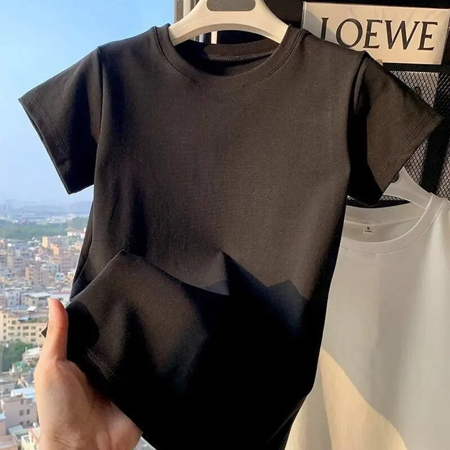 Spring Summer New Short Sleeve T-Shirt Women Solid Simple Casual Soft All-Match Hot Basic Slim Tops Tees Summer Fashion 2025