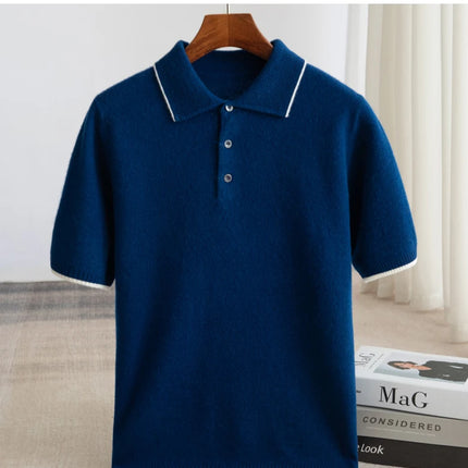 100% Merino Wool T-shirt Men's POLO Collar Short Sleeve Pullover 2025 Spring/Autumn New Fashion Knit Business Casual Sweater Tee