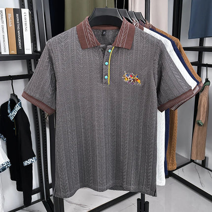 Luxury Men's Polo Shirt, Lapel, Short Sleeve T-Shirt, Summer New Horse Embroidered, Ultra-Thin, Breathable Fashion Men's Wear Top