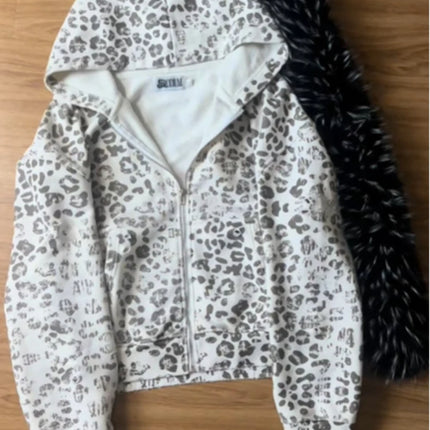 Autumn and winter fuzzy collar retro men's and women's personalized street fashion printed hooded zipper sportswear