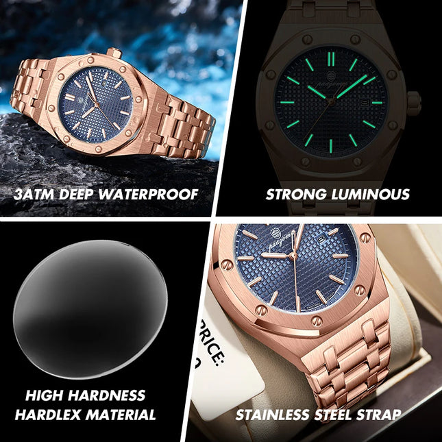 PAAZOMU Luxury Watches For Men Stainless Steel Waterproof Luminous Man Watch Date Week Fashion Casual Men's Quartz Watch Reloj