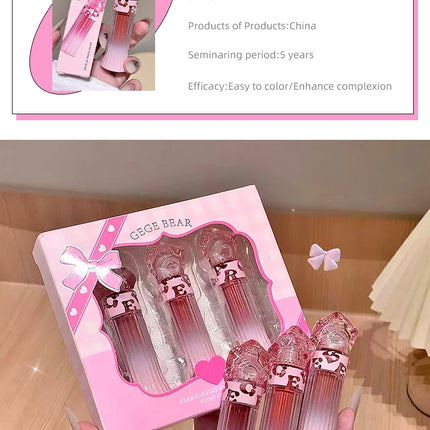 Gege Bear Water Light Lip Llaze Set Mirror Lipstick Lip Gloss, Hydrating Moisturizing, Long Lasting, Gift for Lover