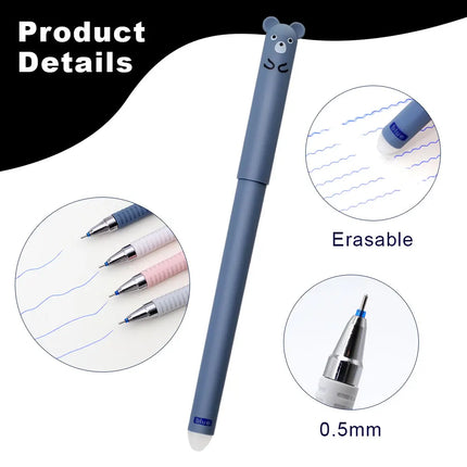 42pcs/set Cute 0.5mm Animals Bear Panda Erasable Gel Pens Set, Washable Handle Magic Refills Rod for School Writing Supplies