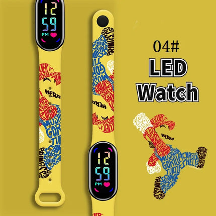 Mario Bros Children's Watches Action Figures Luigi Princess Peach Yoshi Bowser kids Sport Wristband Waterproof Digit